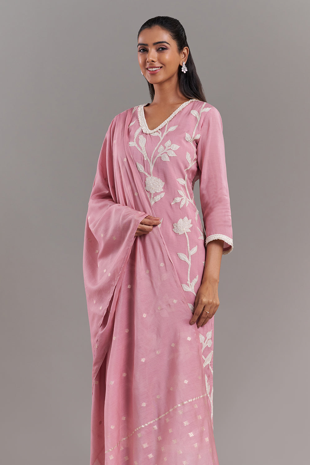 Pink Tissue Applique Kurta Set