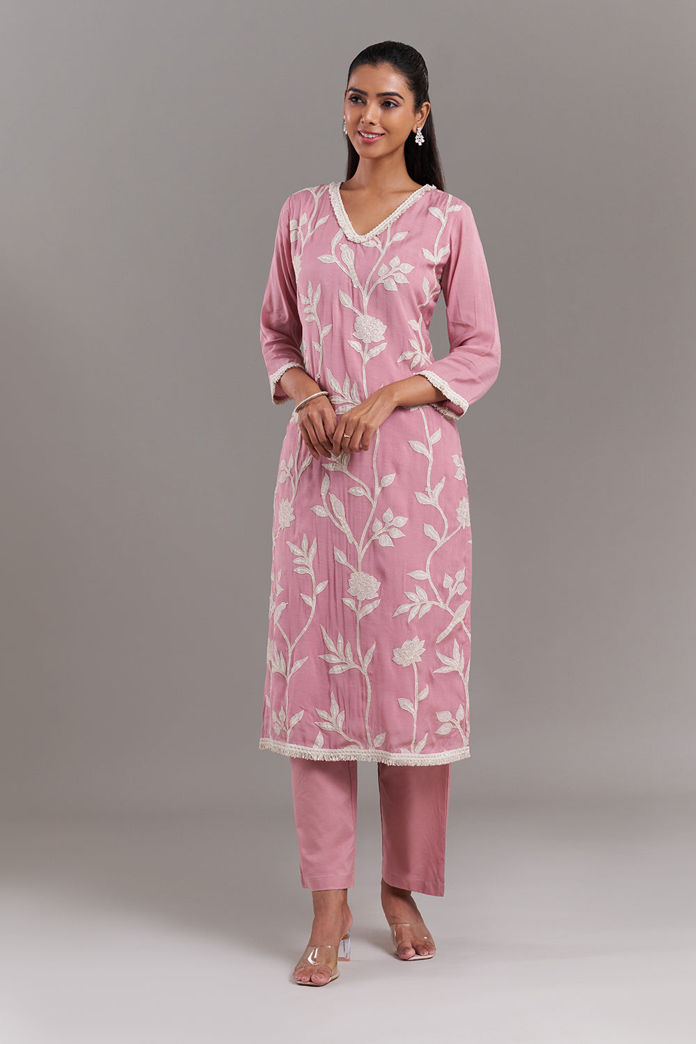 Pink Tissue Applique Kurta Set