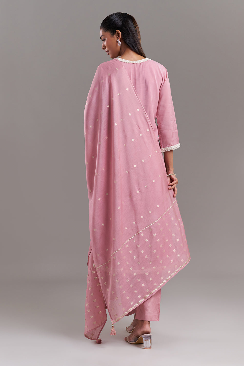 Pink Tissue Applique Kurta Set