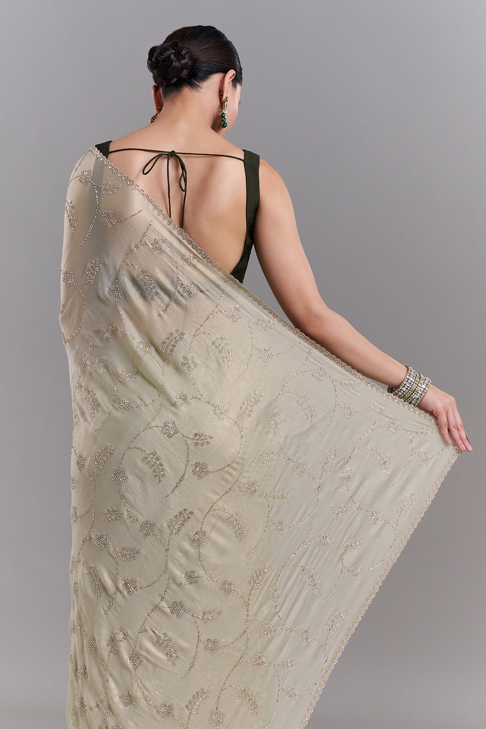 Pista Green Stone and Cutdana Embellished Saree