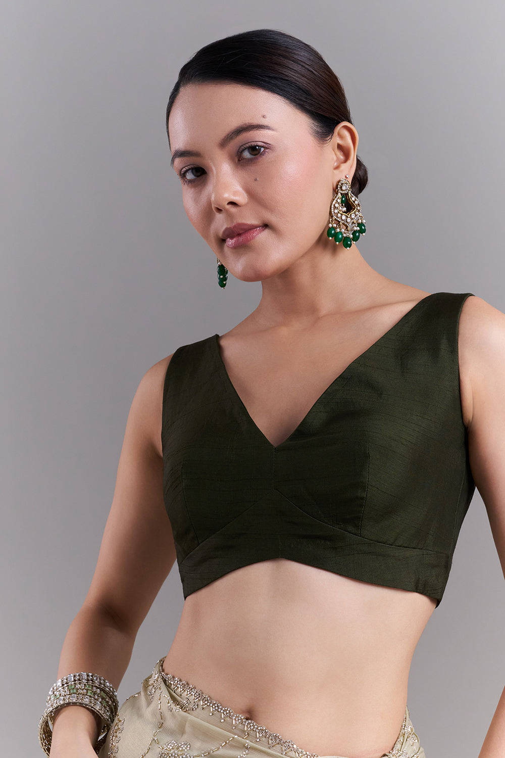 Pista Green Stone and Cutdana Embellished Saree