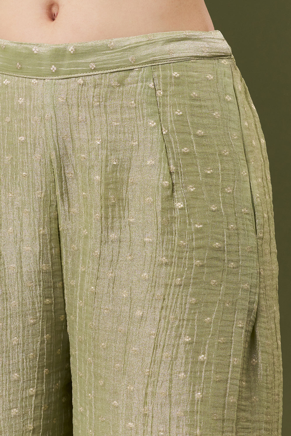 Pista Green Tissue Salwar Kameez with Thread and Zari Work
