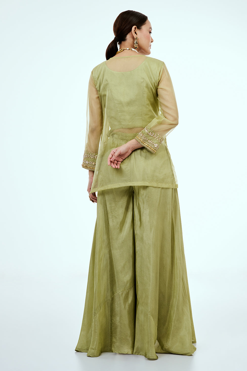 Pista Green Uppada Silk Co-ord Set with Zardosi Work