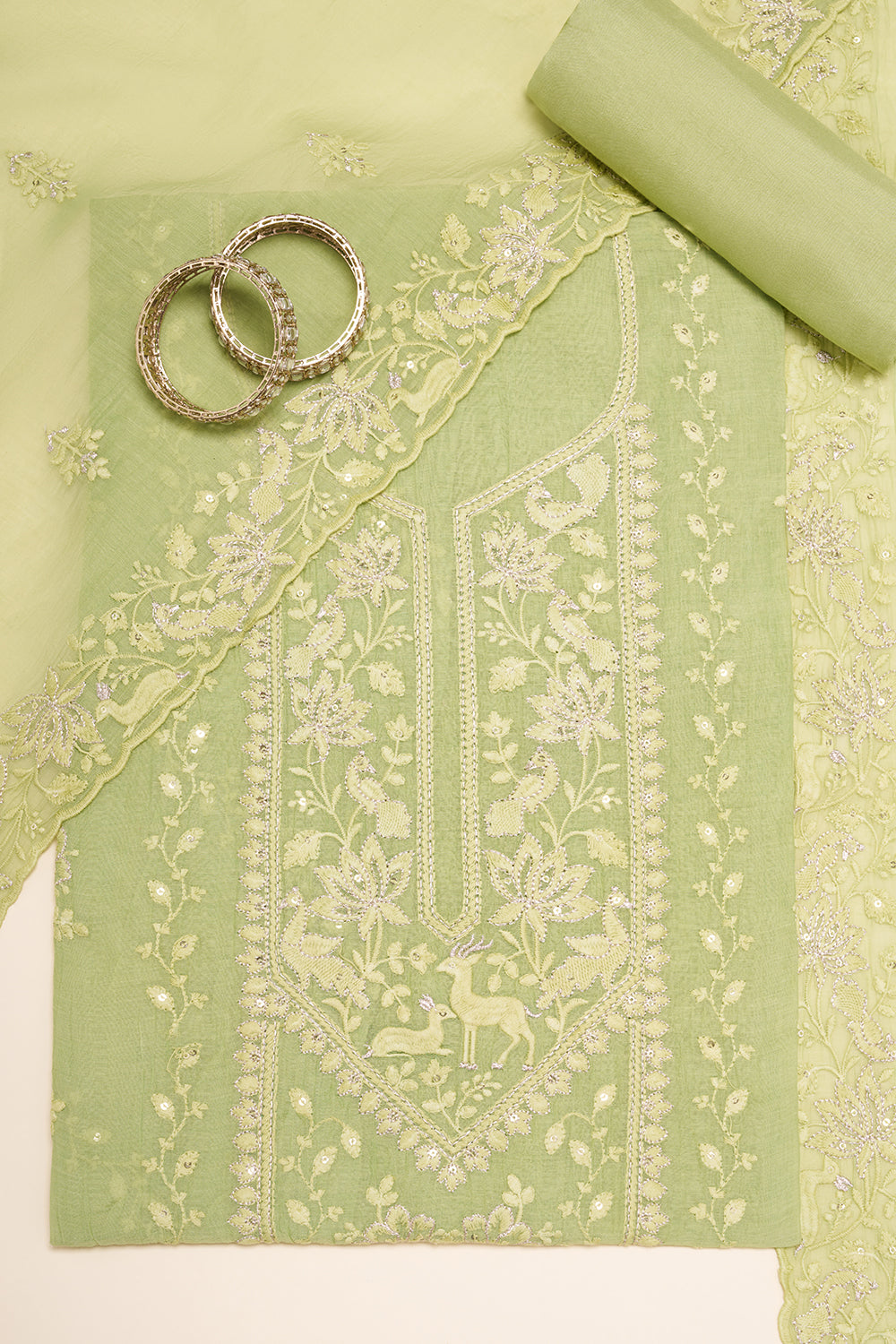 Pistachio Green Embroidered Unstitched Suit Set
