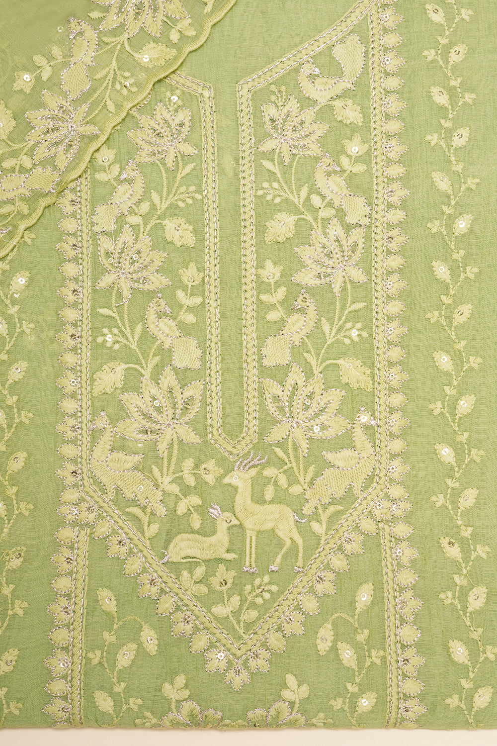 Pistachio Green Embroidered Unstitched Suit Set