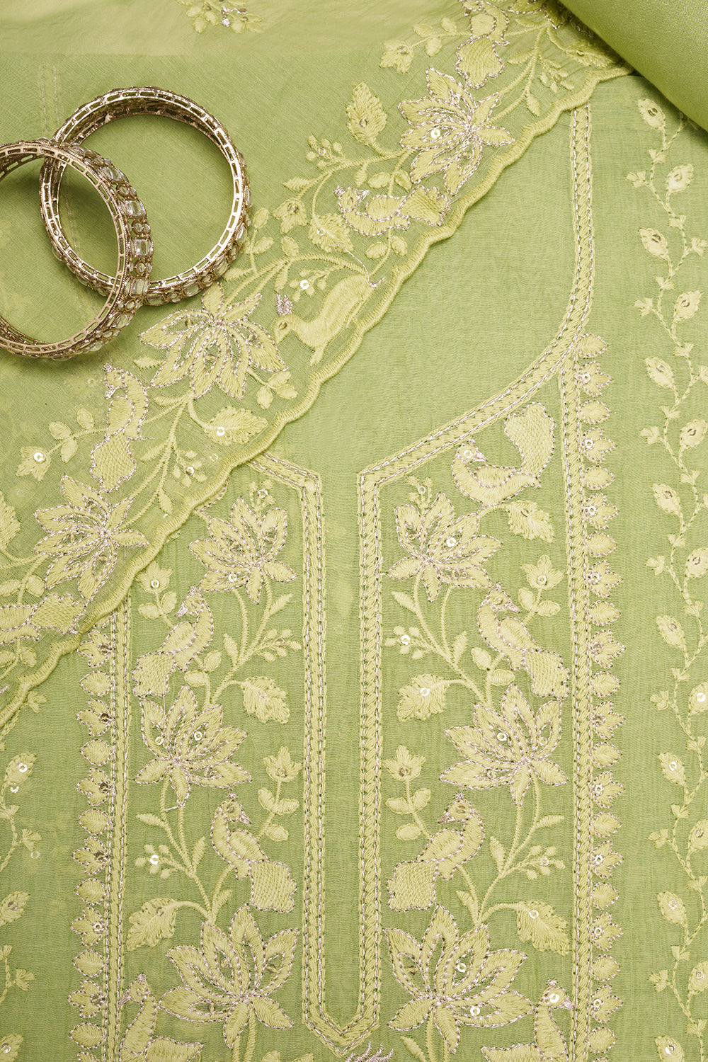 Pistachio Green Embroidered Unstitched Suit Set