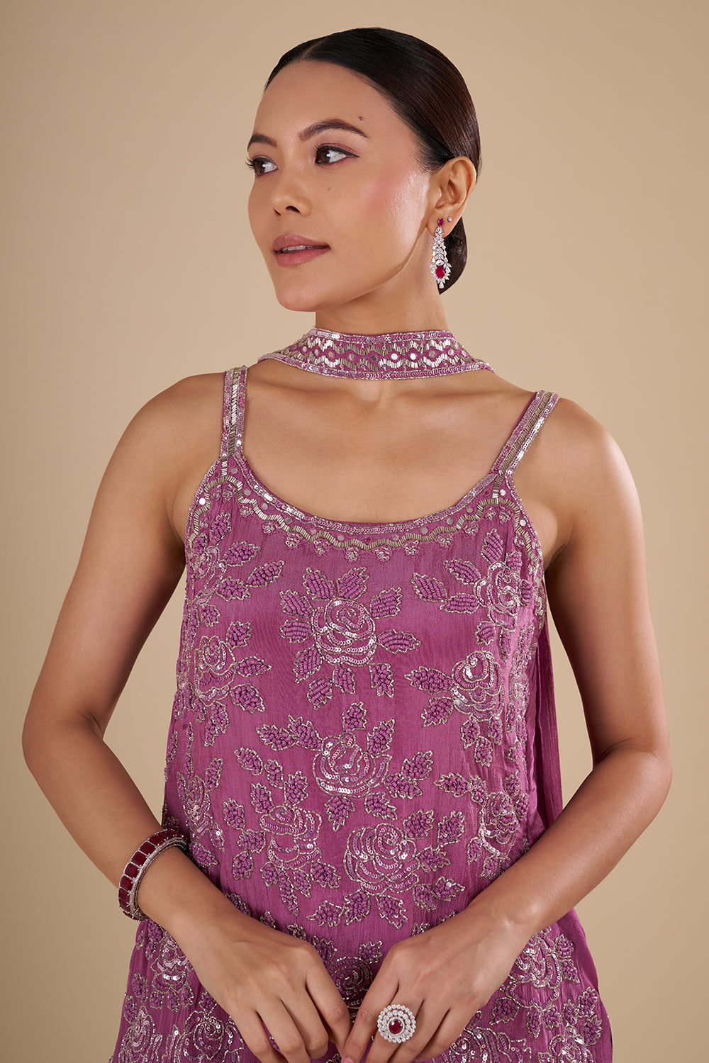 Plum Georgette Sharara Set
