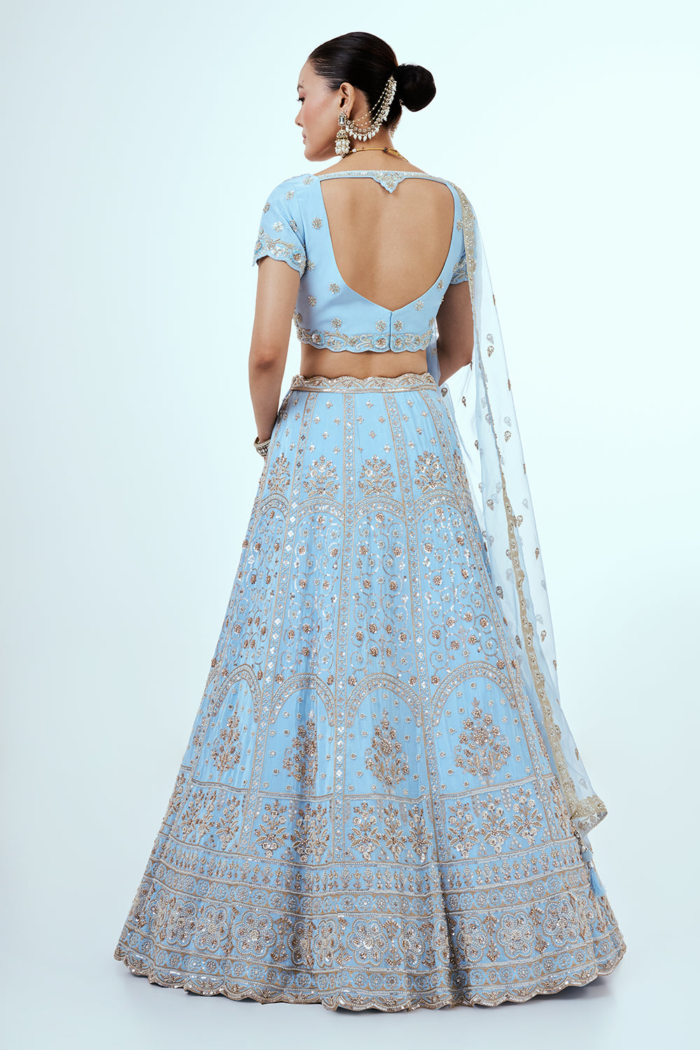 Powder Blue Crepe Lehenga with Zari Embroidery