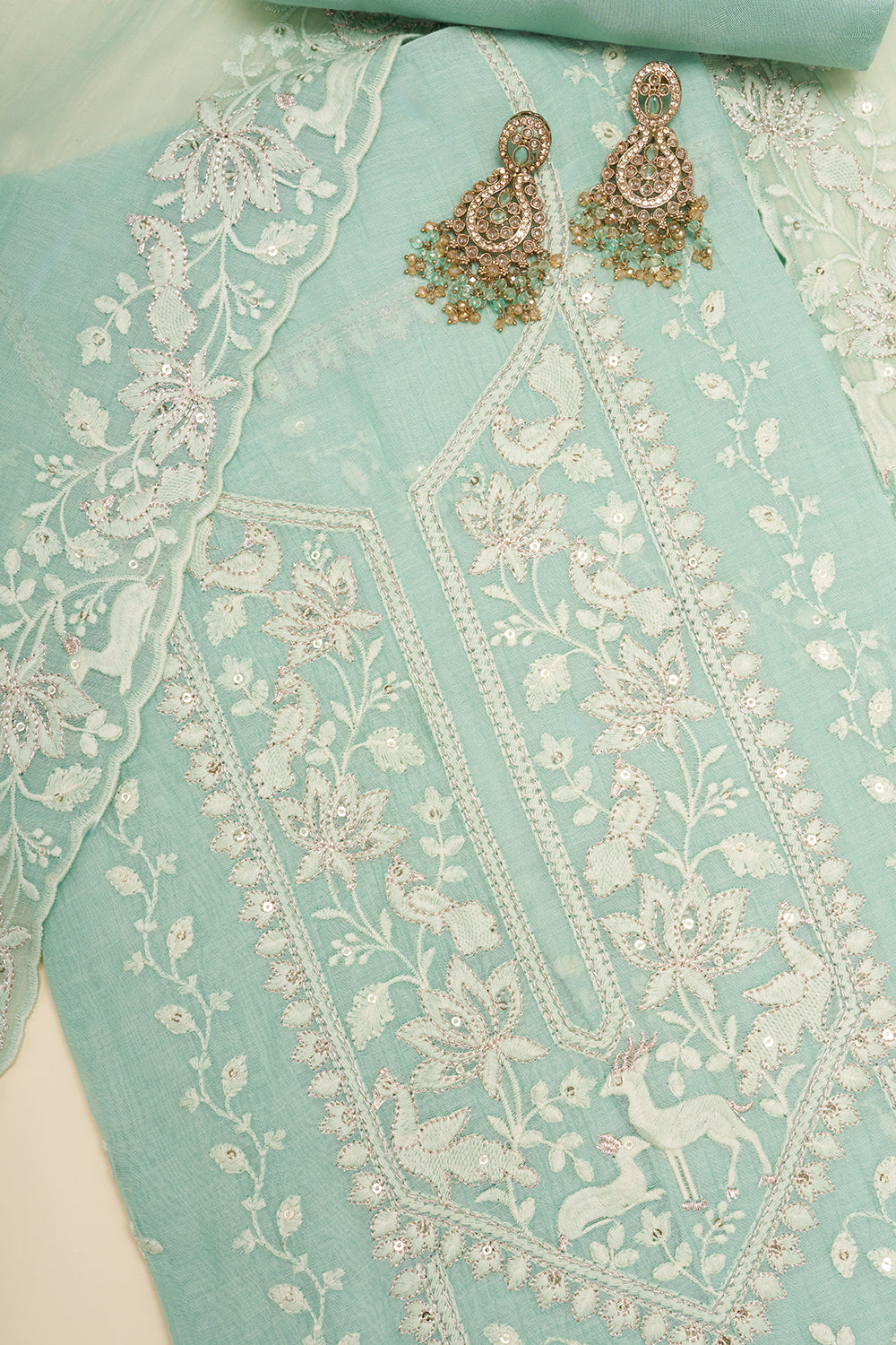 Aqua Green Embroidered Unstitched Dress Set
