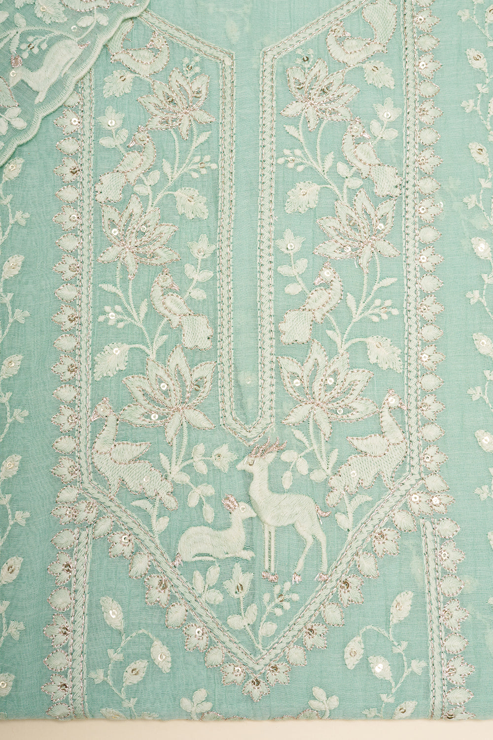 Aqua Green Embroidered Unstitched Dress Set