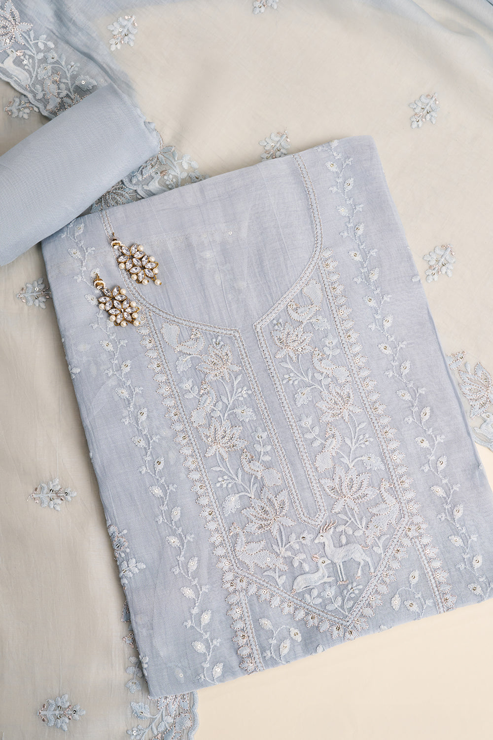 Light Grey Embroidered Unstitched Suit Set