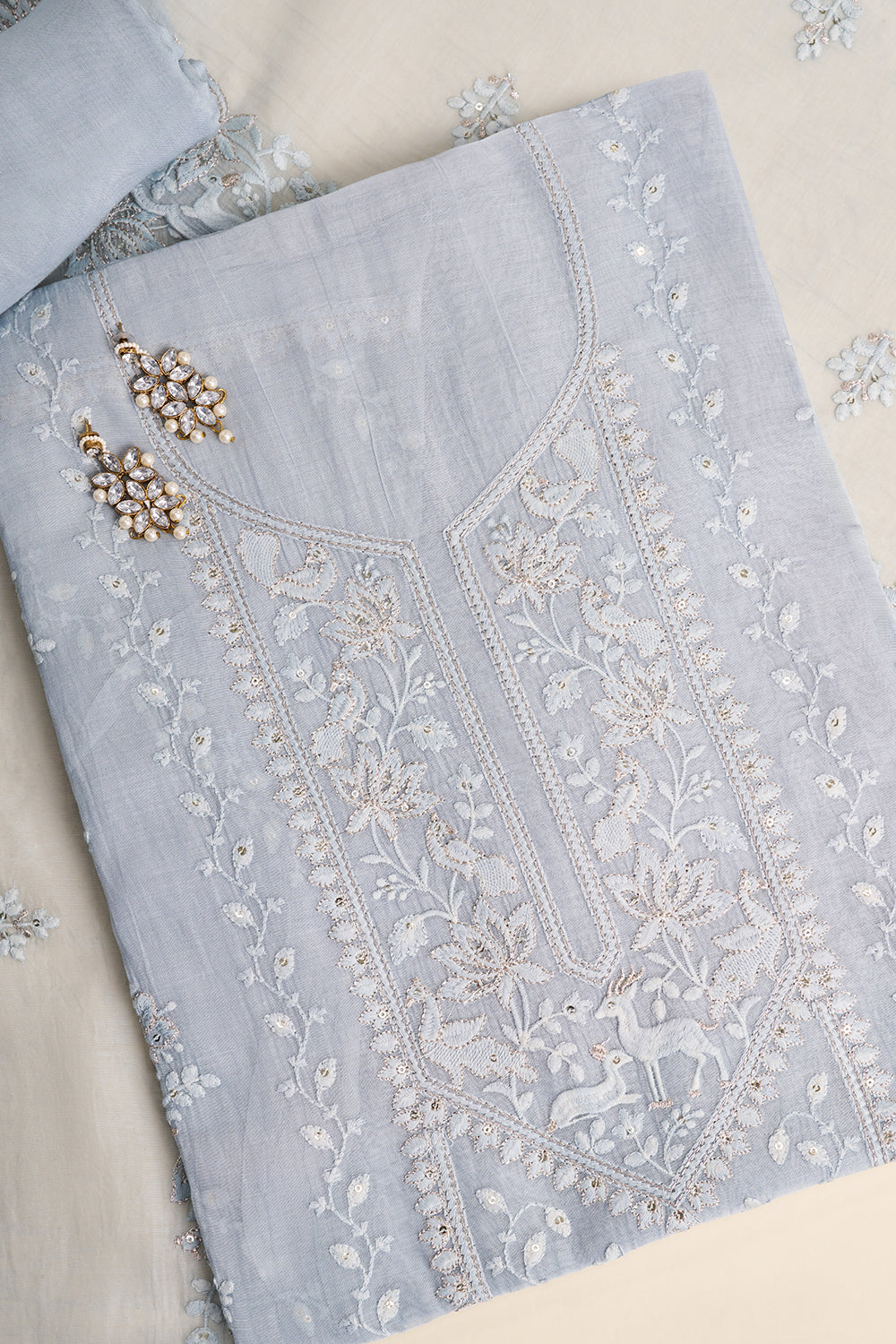 Light Grey Embroidered Unstitched Suit Set