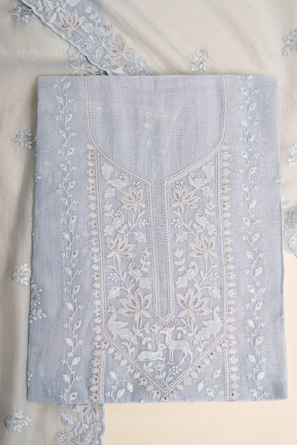 Light Grey Embroidered Unstitched Suit Set