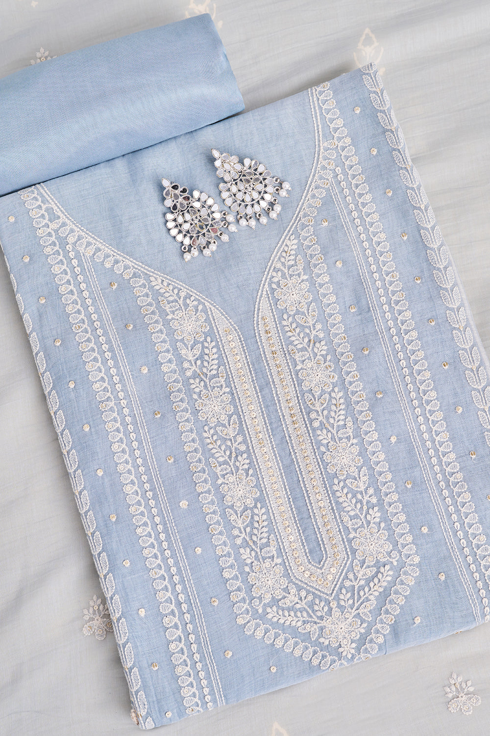 Powder Blue Thread Resham Embroidered Unstitched Suit Set