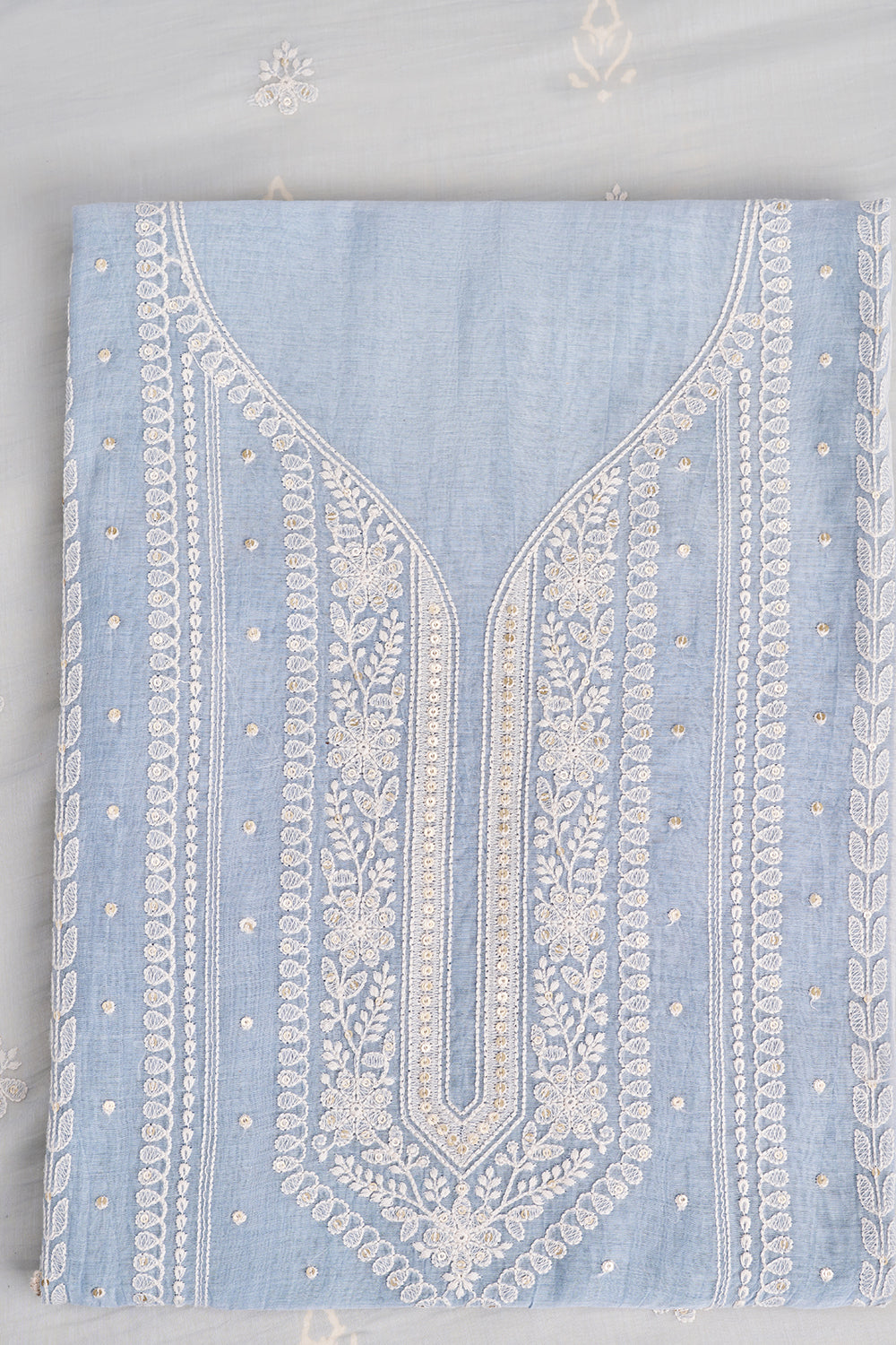 Powder Blue Thread Resham Embroidered Unstitched Suit Set