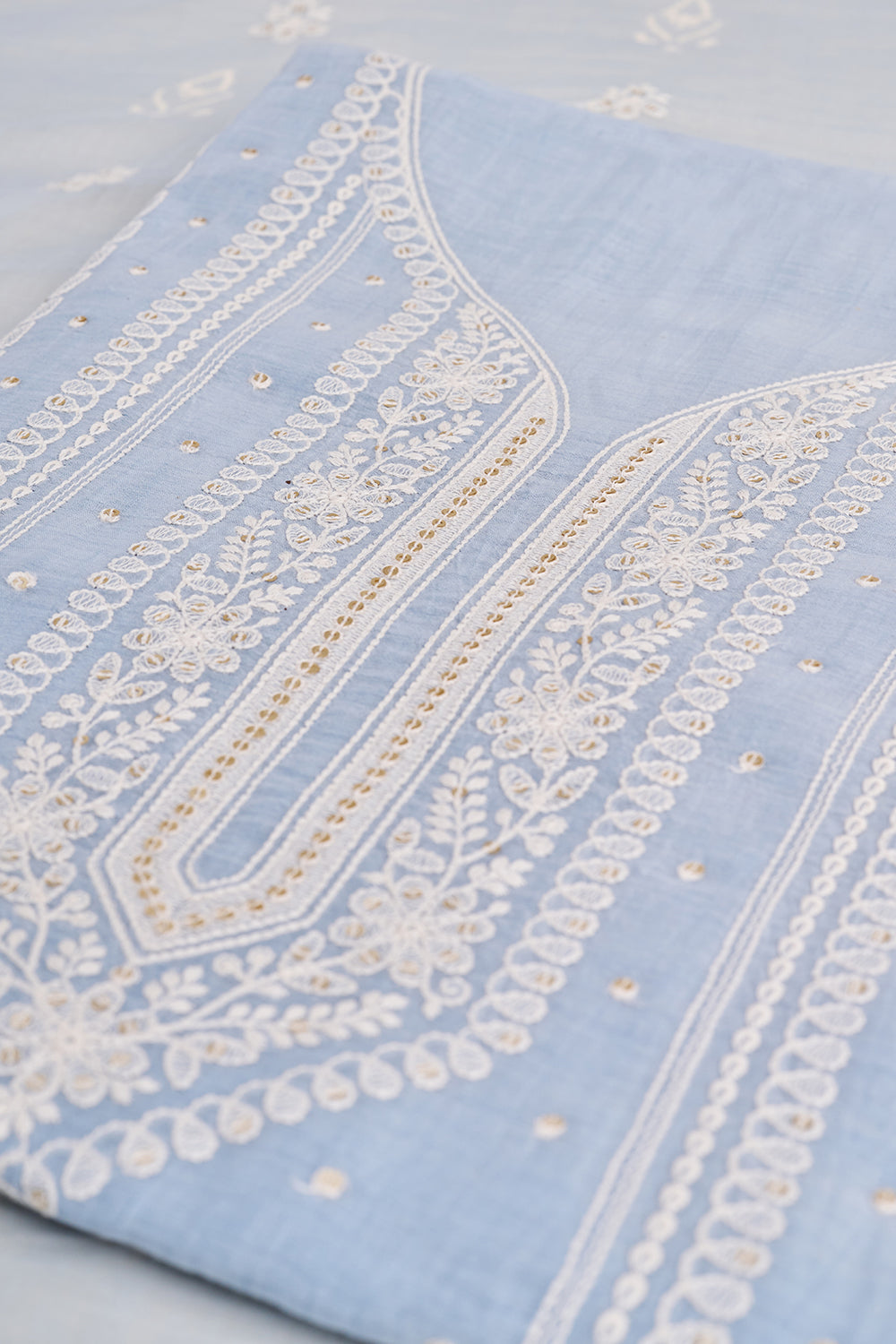 Powder Blue Thread Resham Embroidered Unstitched Suit Set