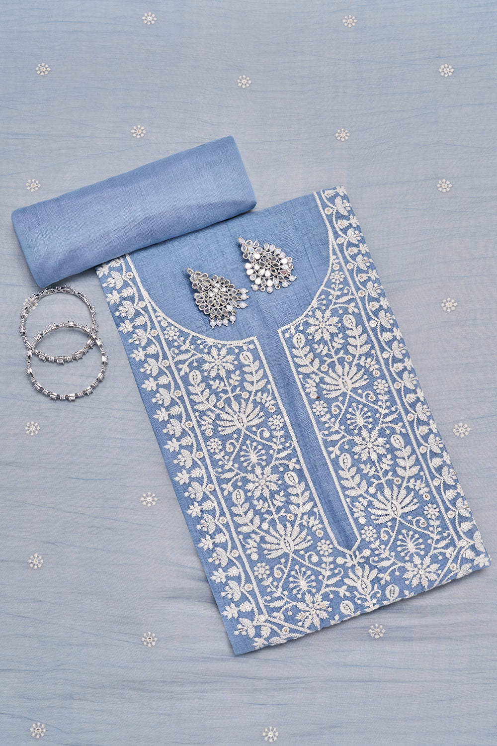Sky Blue Resham Embroidered Unstitched Suit Set