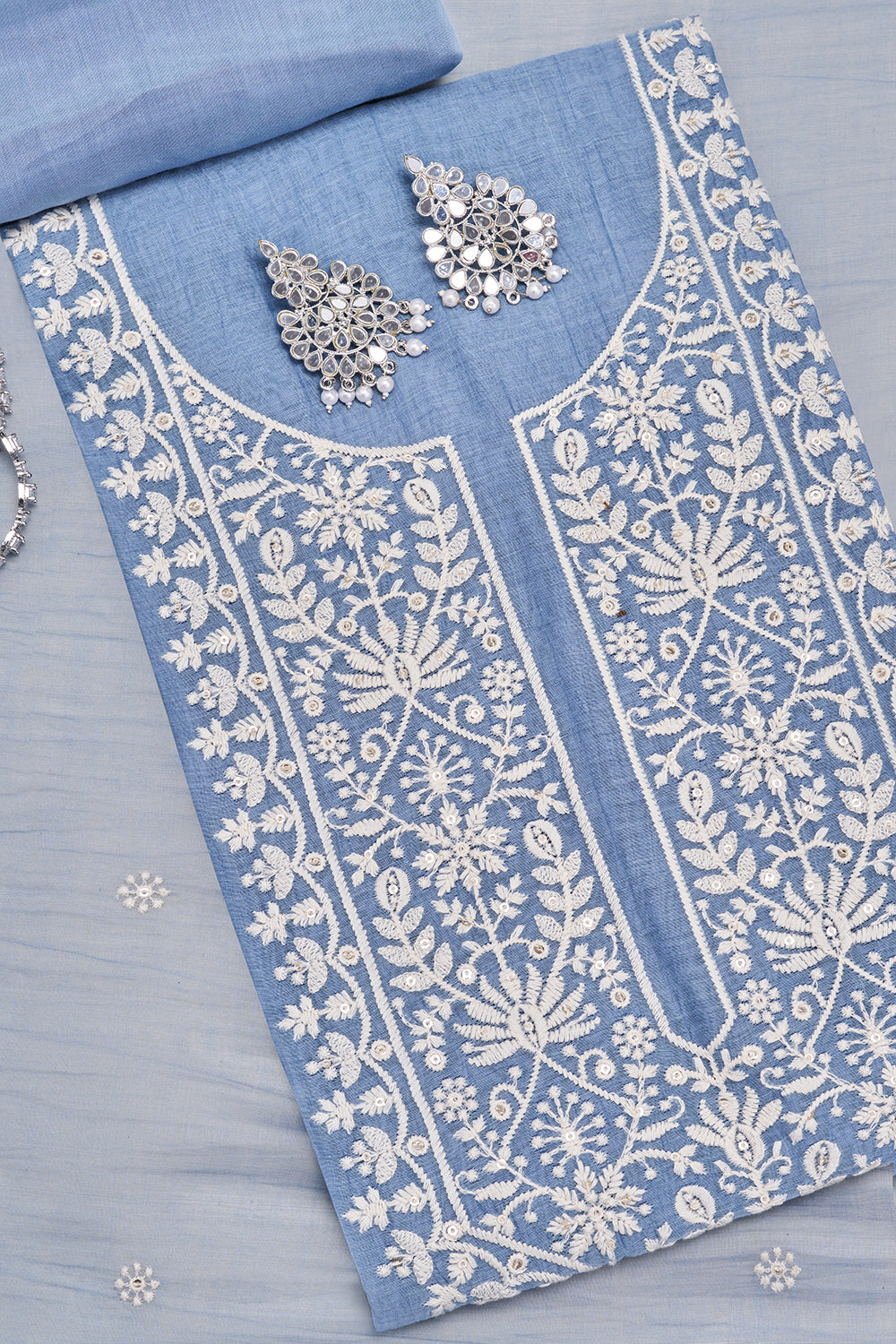 Sky Blue Resham Embroidered Unstitched Suit Set