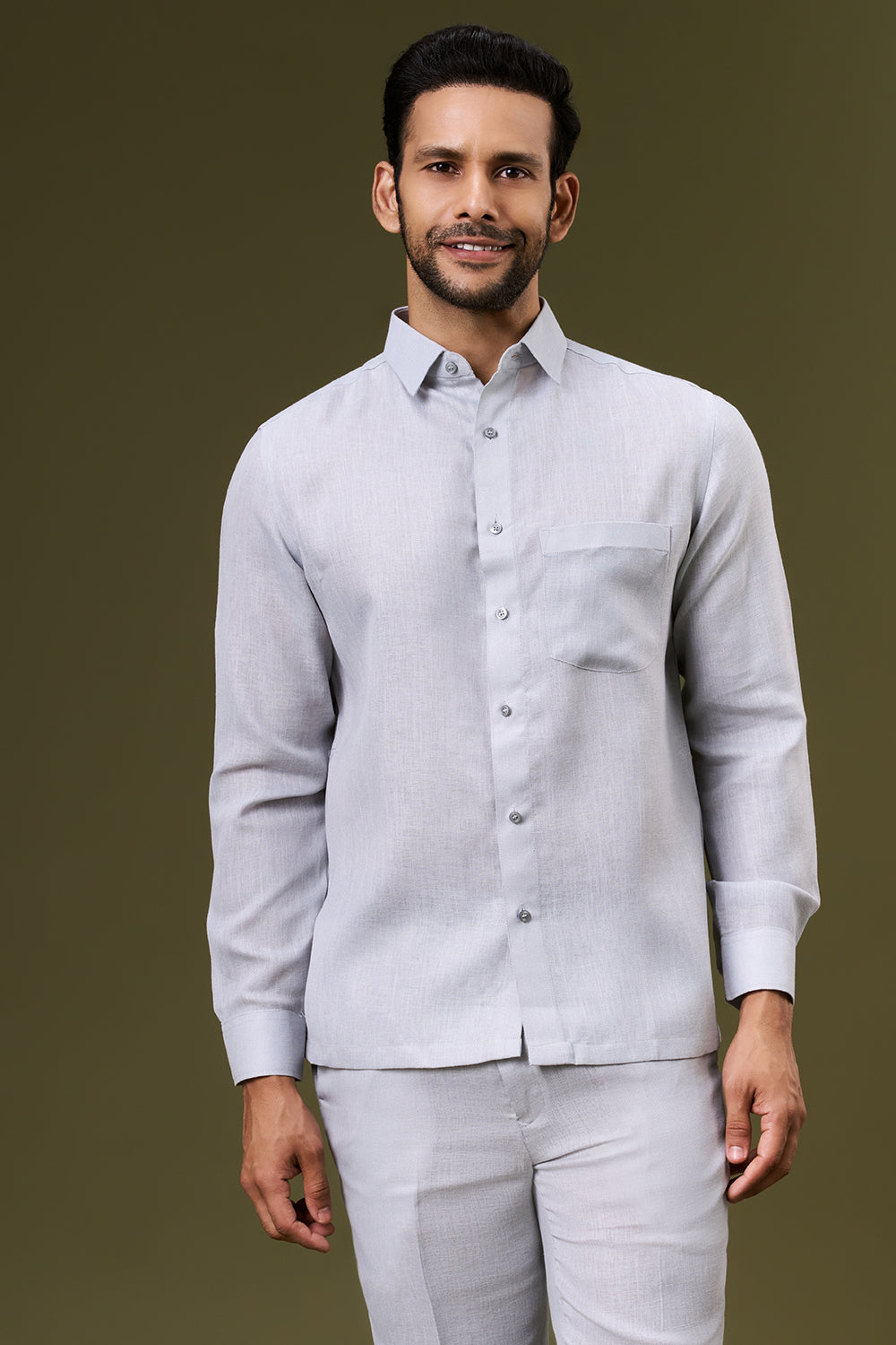 Powder Grey Linen Bundi Set with Zardosi and Cut Dana Motif