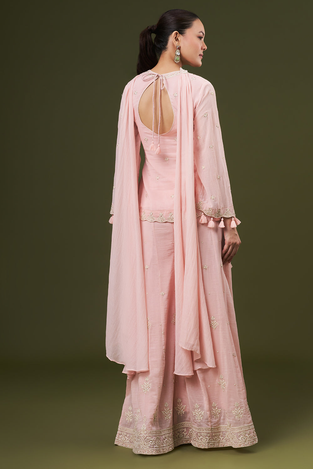 Powder Pink Mul Cotton Palazzo Suit with Thread and Pearl Work