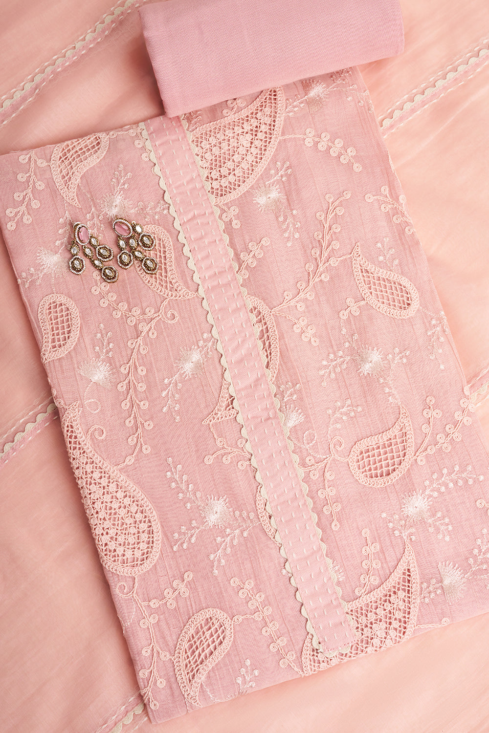 Powder Pink Paisley Embroidered Unstitched Suit Set