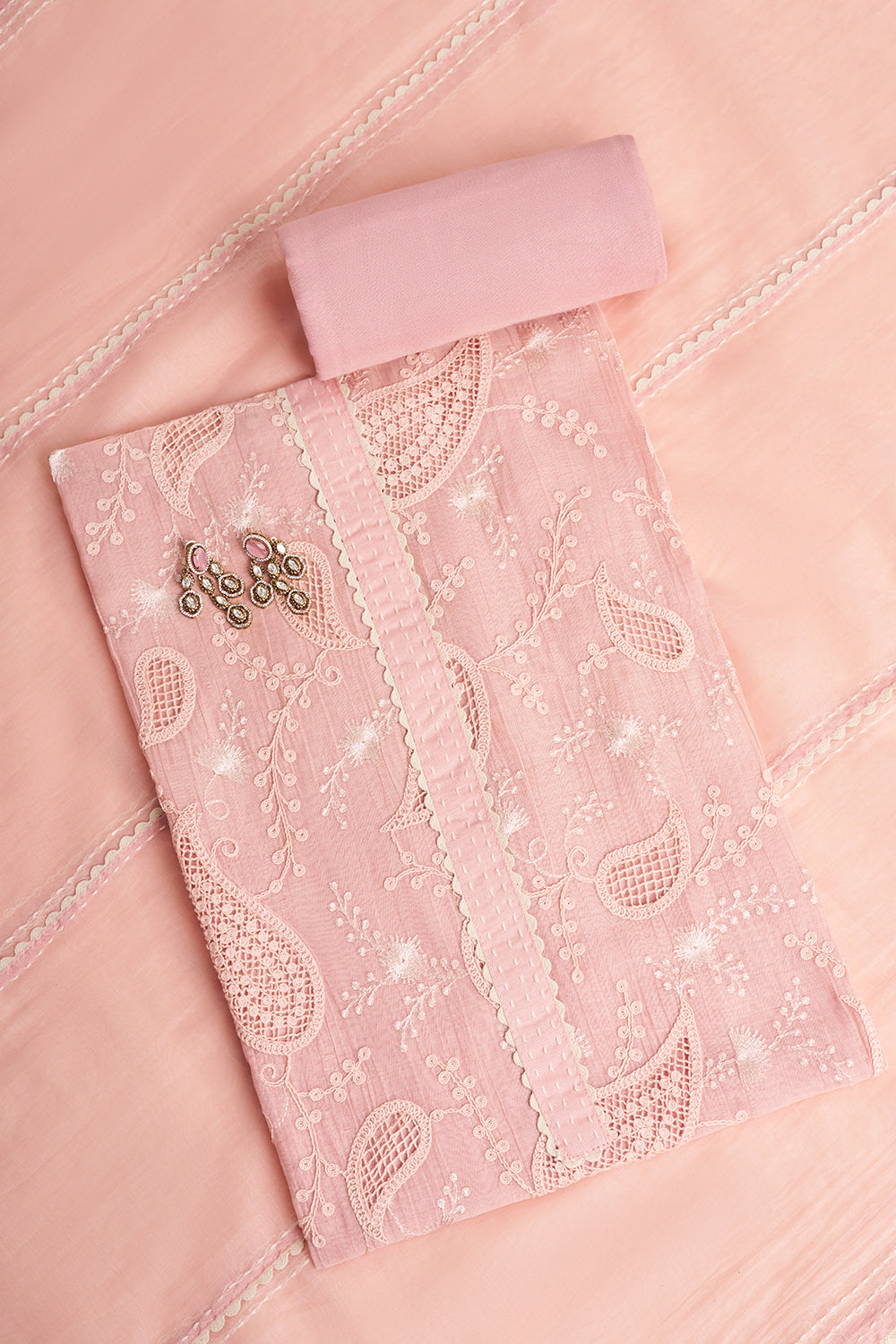 Powder Pink Paisley Embroidered Unstitched Suit Set