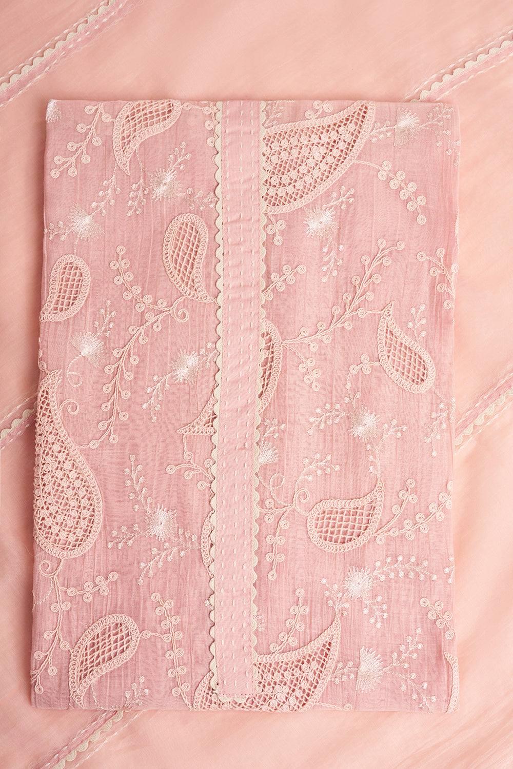 Powder Pink Paisley Embroidered Unstitched Suit Set