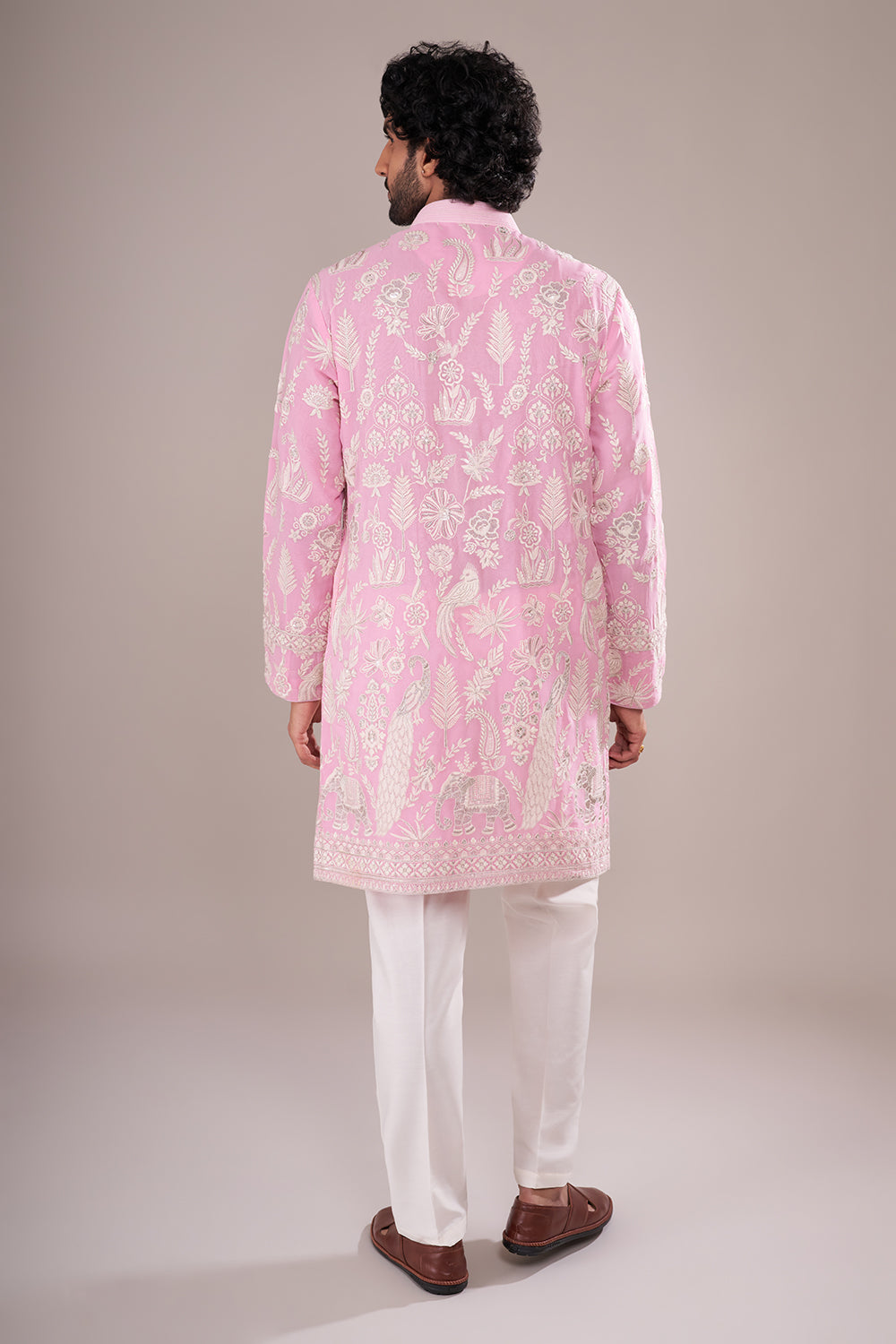 Powder Pink Silk Blend Men's Embroidered Kurta Set