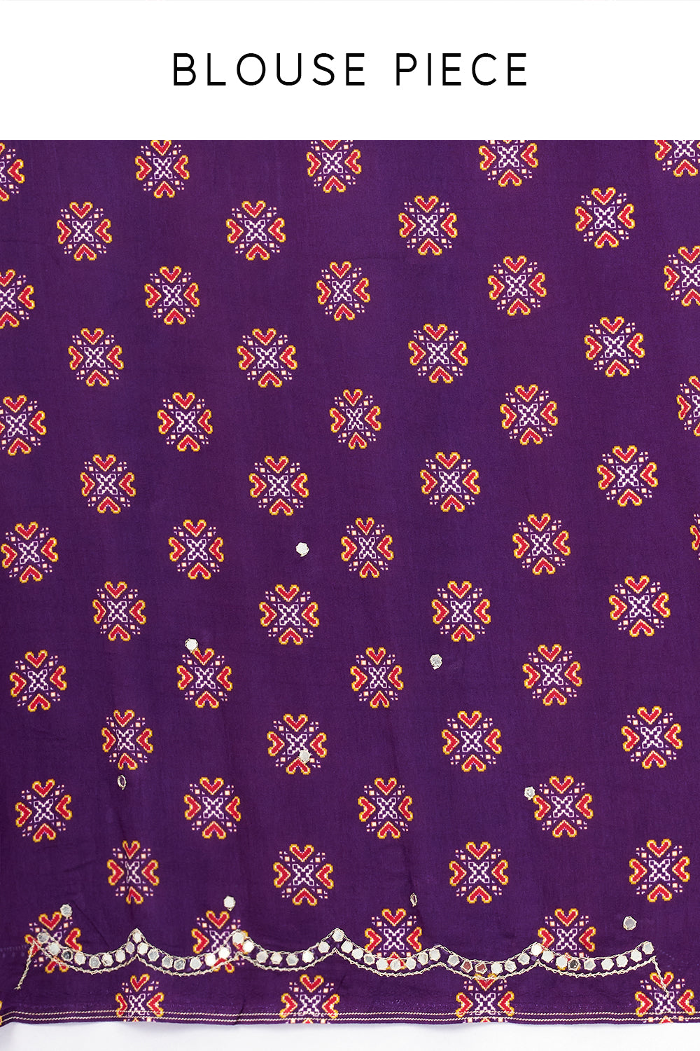Purple and Red Silk Bandhani Printed Saree with Mirror Work