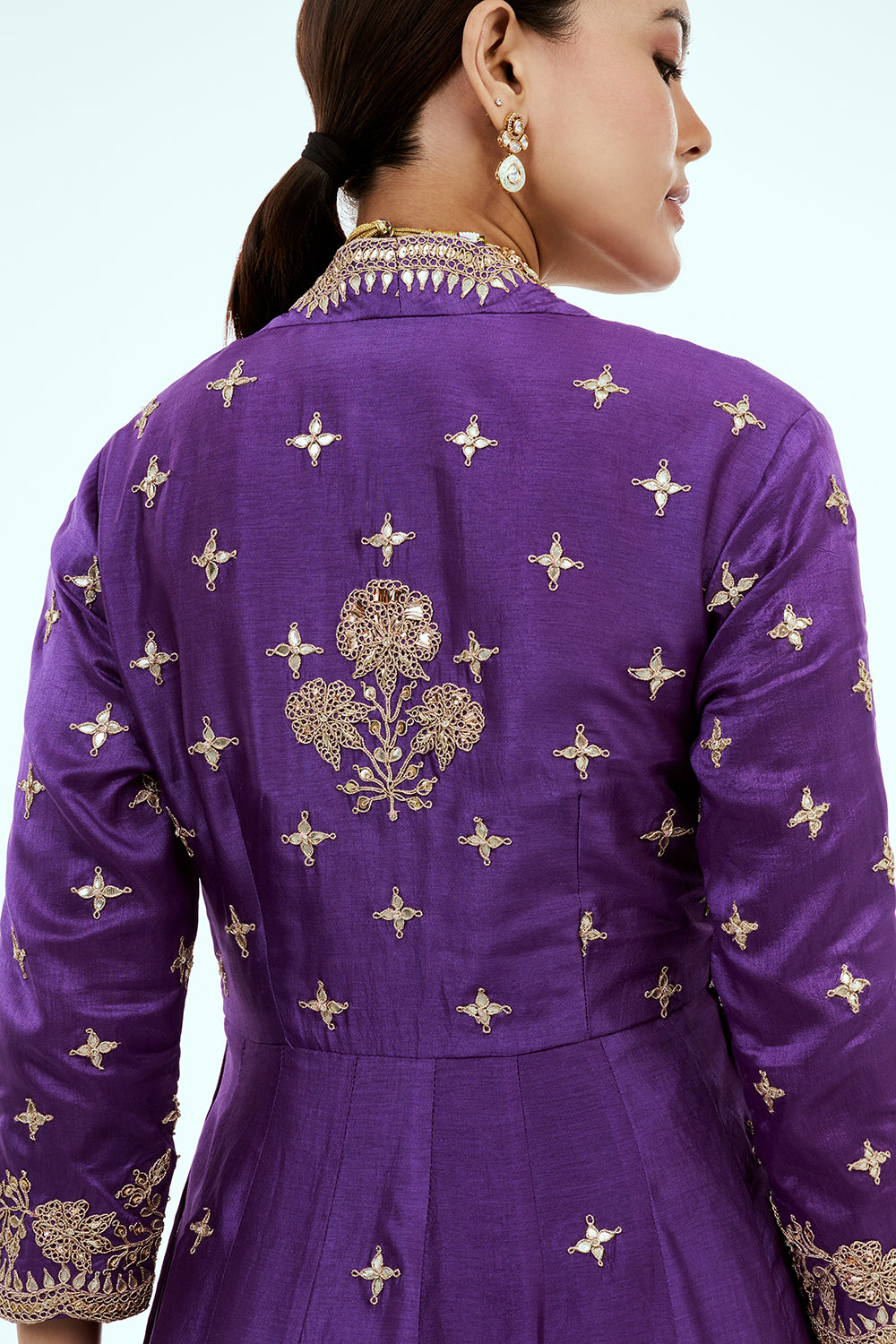 Purple Art Silk Angrakha Suit with Zardosi Work