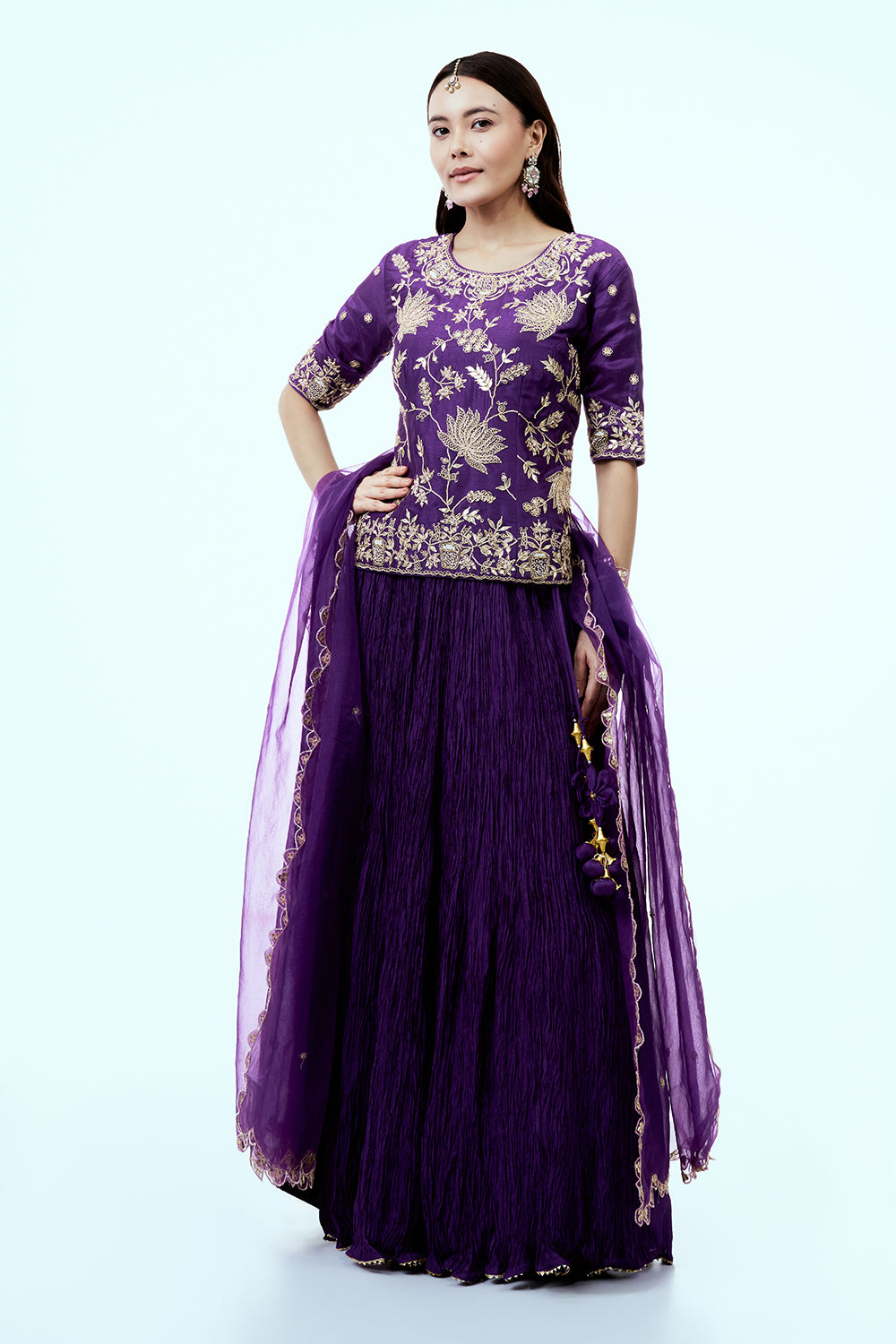 Purple Art Silk Suit Set with Zardosi Work