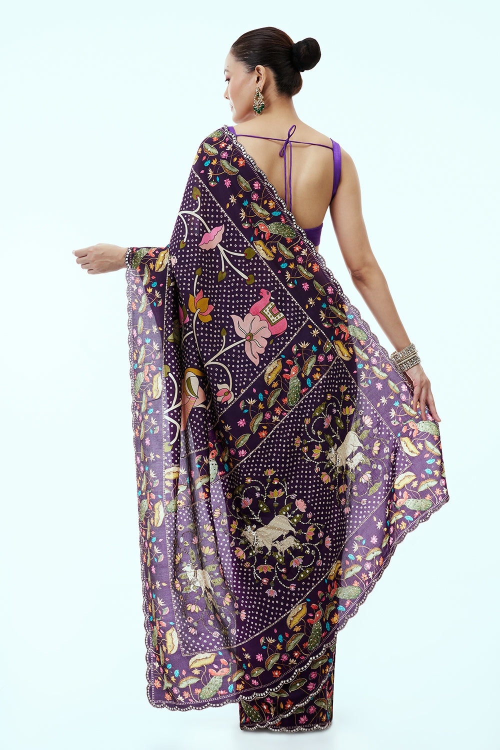 Purple Bandhani Saree and Unstitched Blouse