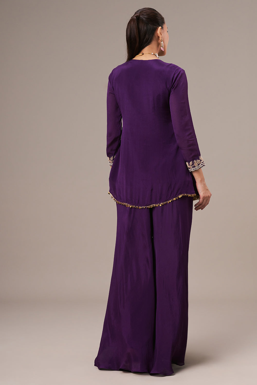Purple Chinon Coord Set with Resham and Zardosi Work