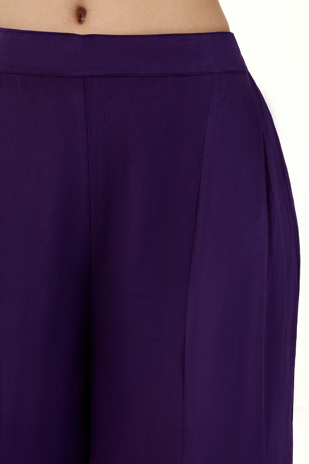 Purple Chinon Crop Top and Palazzo Set with Handwork