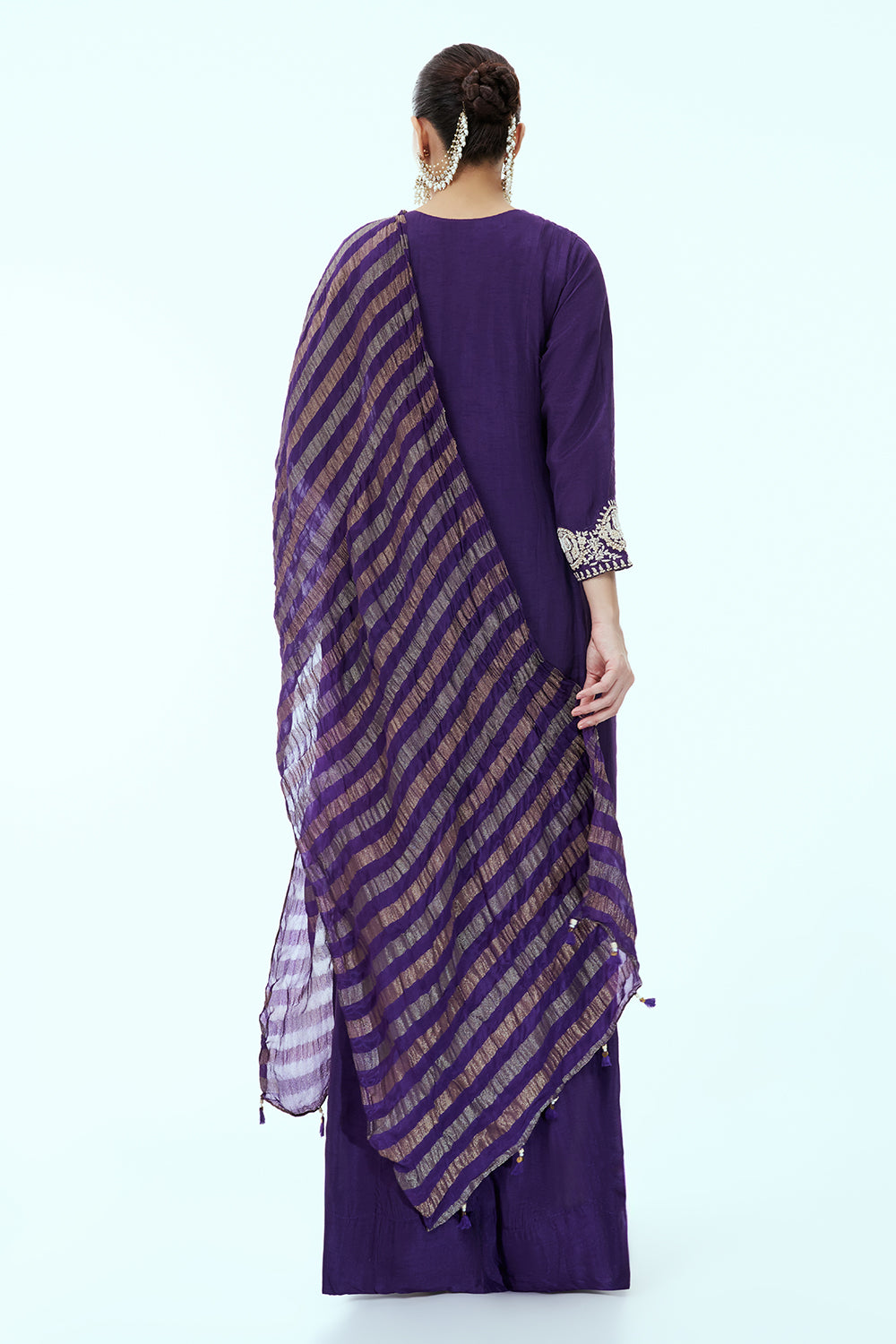 Purple Cotton Silk Anarkali with French Knots, Moti Accents and Thread Embroidery