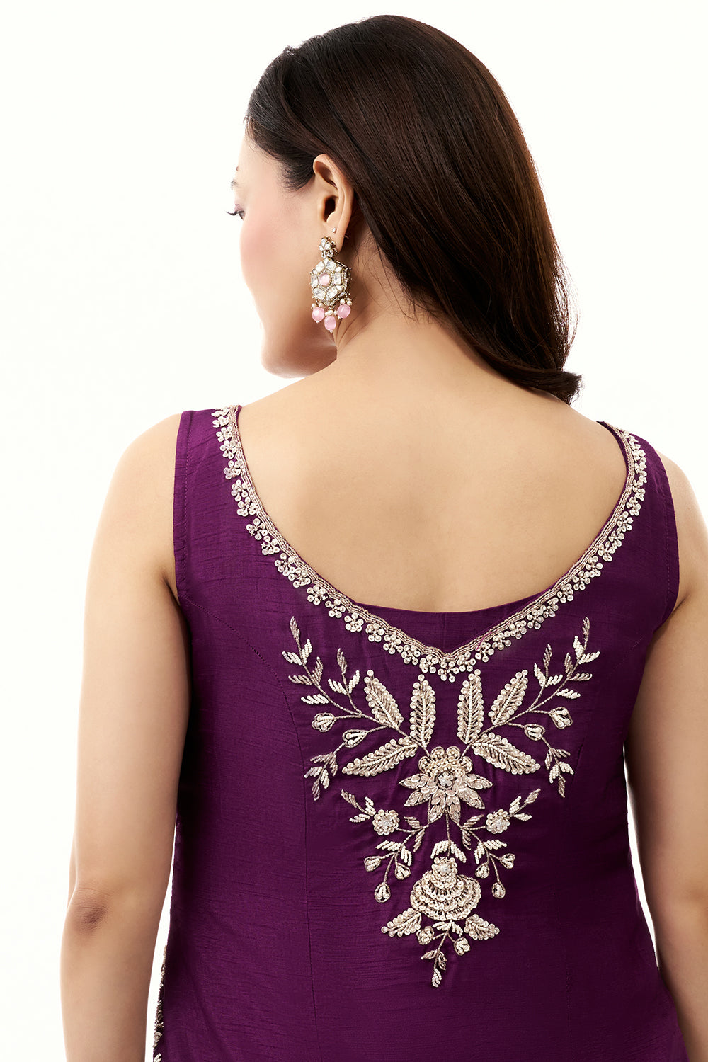 Purple Cotton Silk Palazzo Set with Cutdana and Moti Work