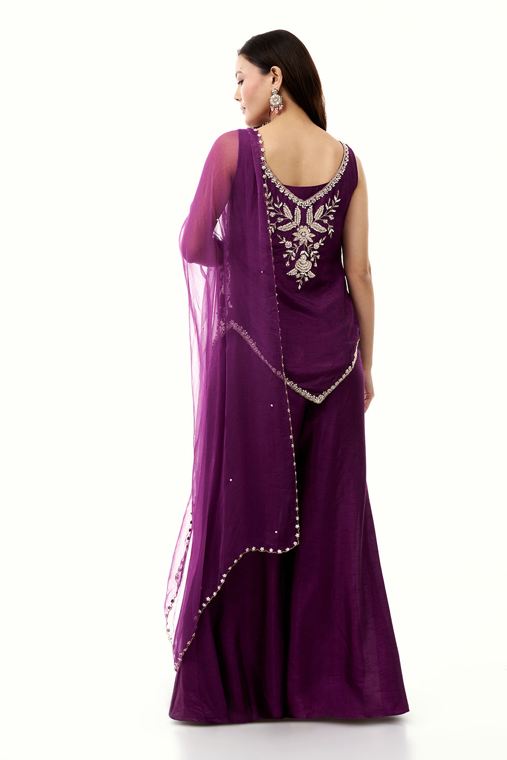 Purple Cotton Silk Palazzo Set with Cutdana and Moti Work