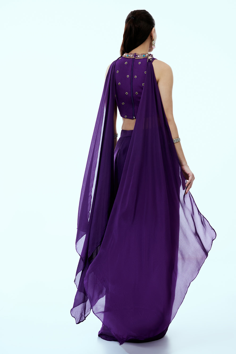 Purple Crepe Indo Western Set with Sequin and Resham Work