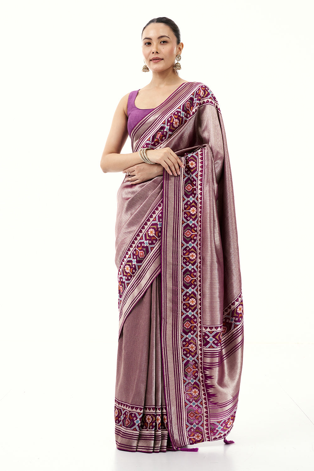 Purple Jacquard Silk Saree with Patola Border