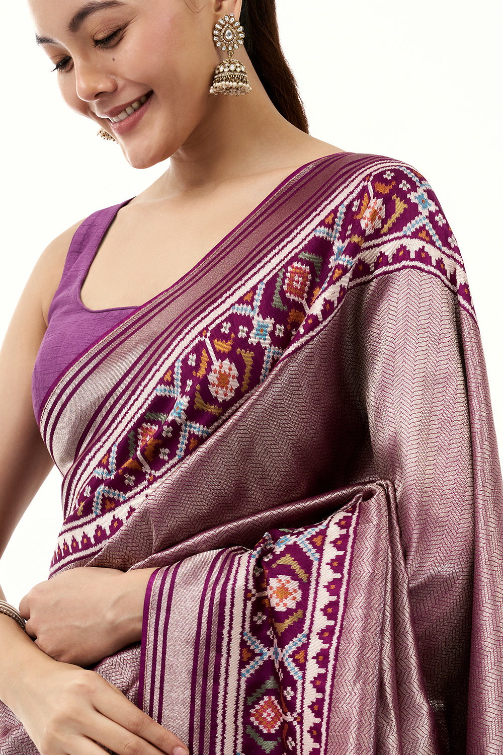 Purple Jacquard Silk Saree with Patola Border