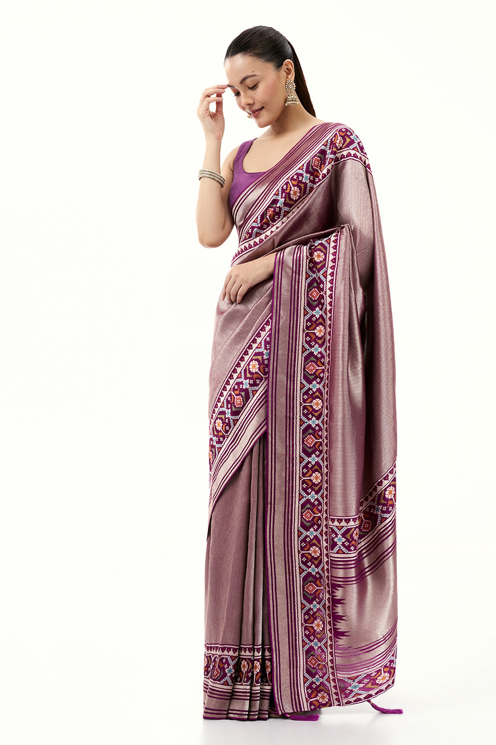 Purple Jacquard Silk Saree with Patola Border