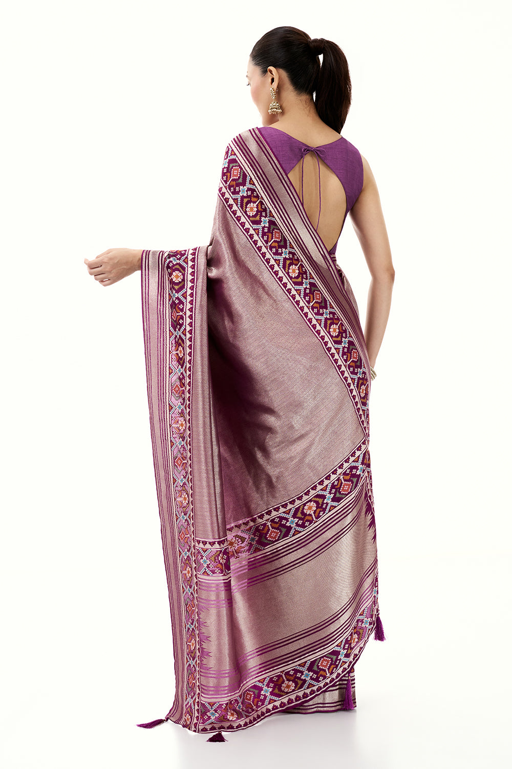 Purple Jacquard Silk Saree with Patola Border