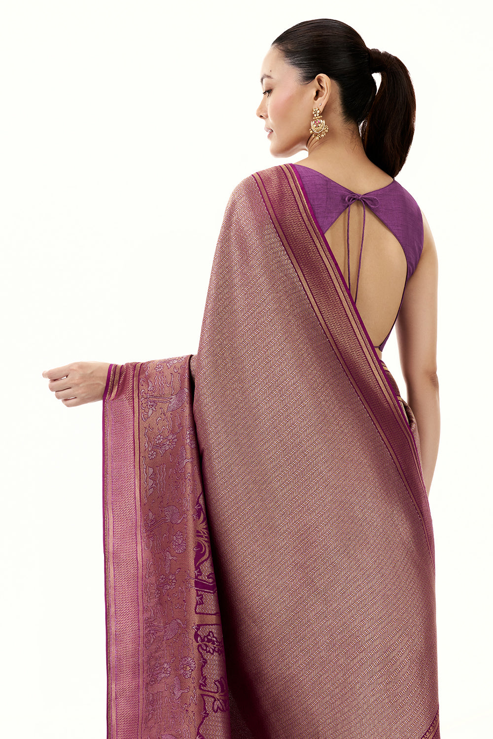 Purple Jacquard Silk Woven Saree with Nature Inspired Motifs