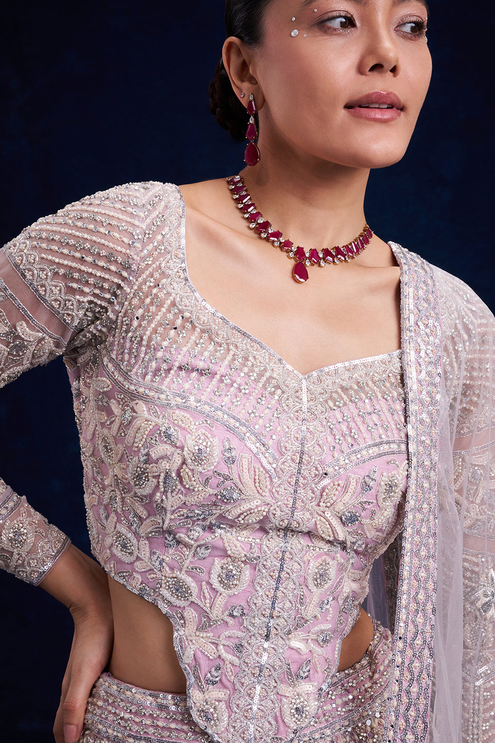Purple Net Bridal Lehenga with Cutdana and Sequin Work