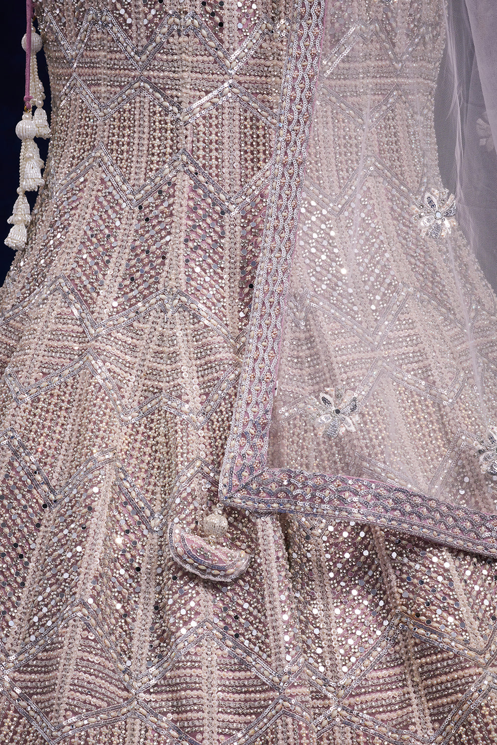 Purple Net Bridal Lehenga with Cutdana and Sequin Work