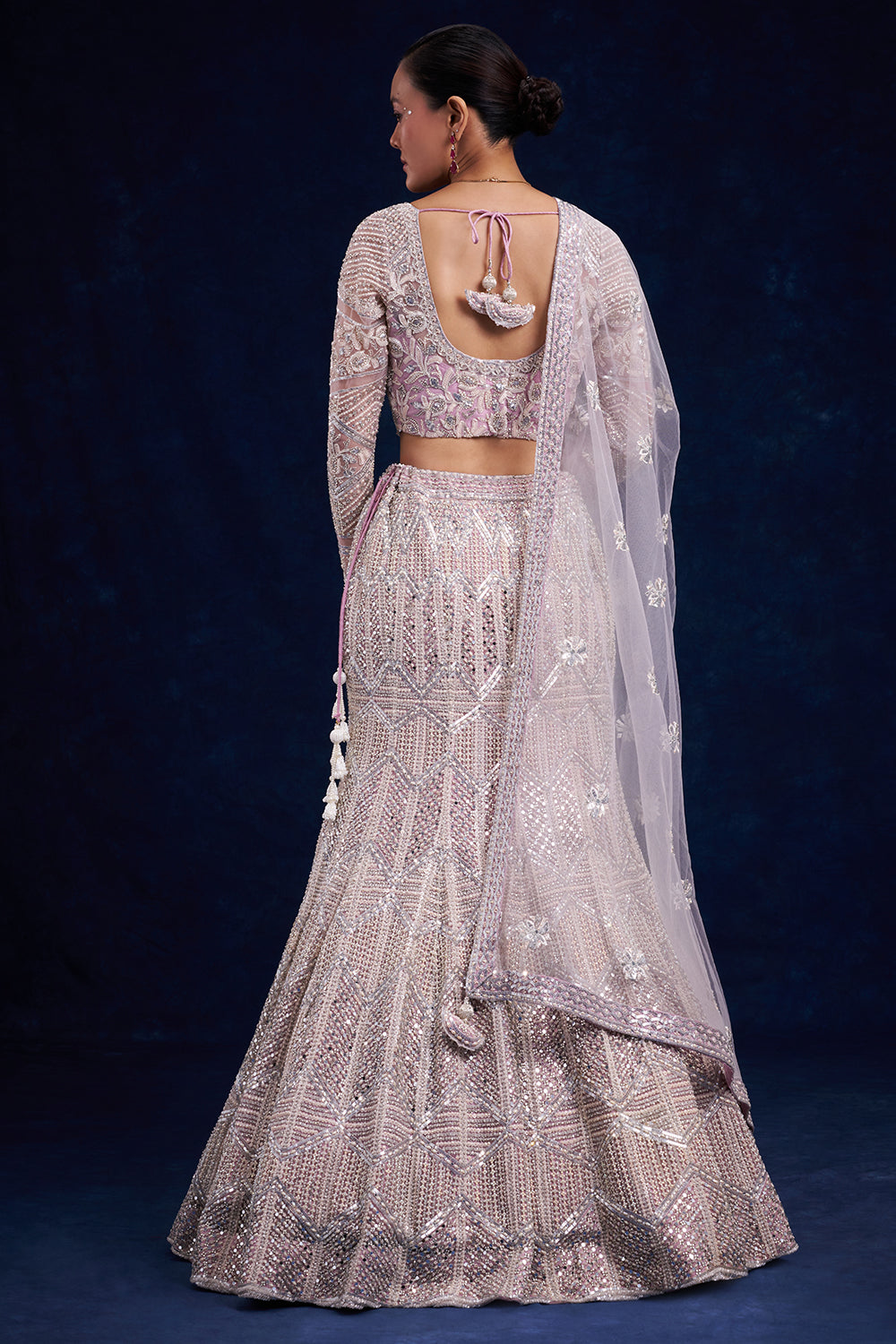 Purple Net Bridal Lehenga with Cutdana and Sequin Work