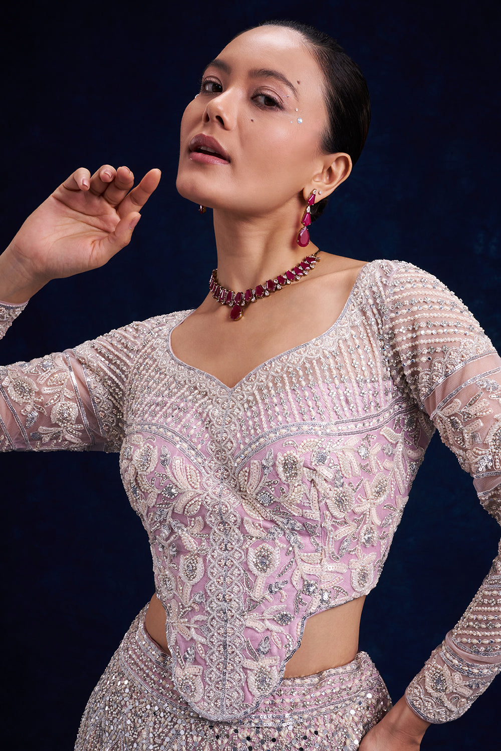 Purple Net Bridal Lehenga with Cutdana and Sequin Work