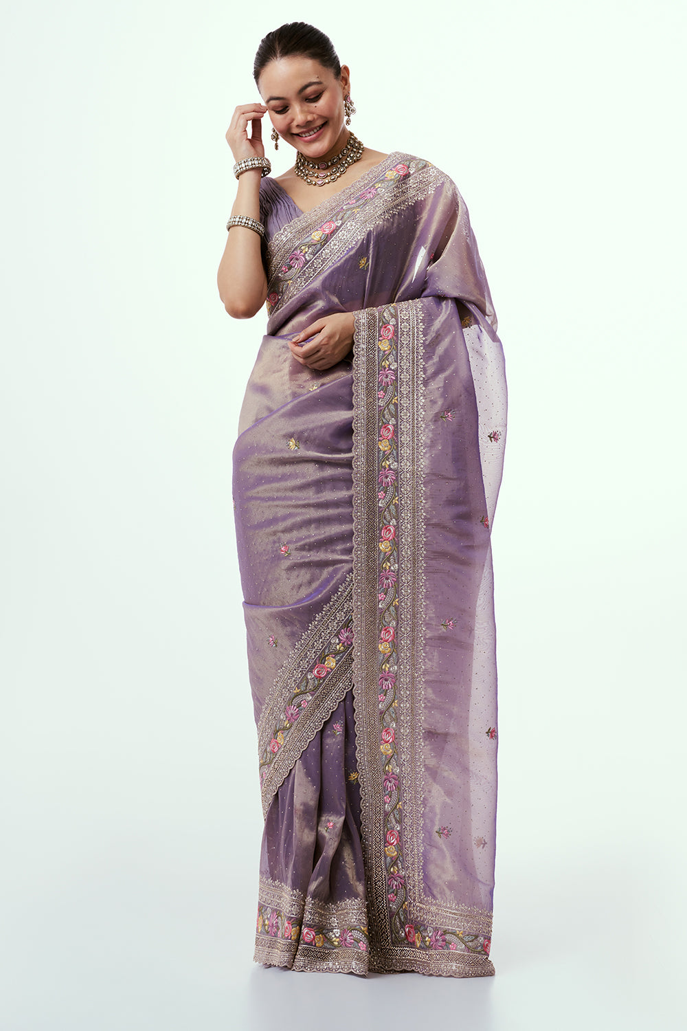 Purple Organza Saree with Zari Border