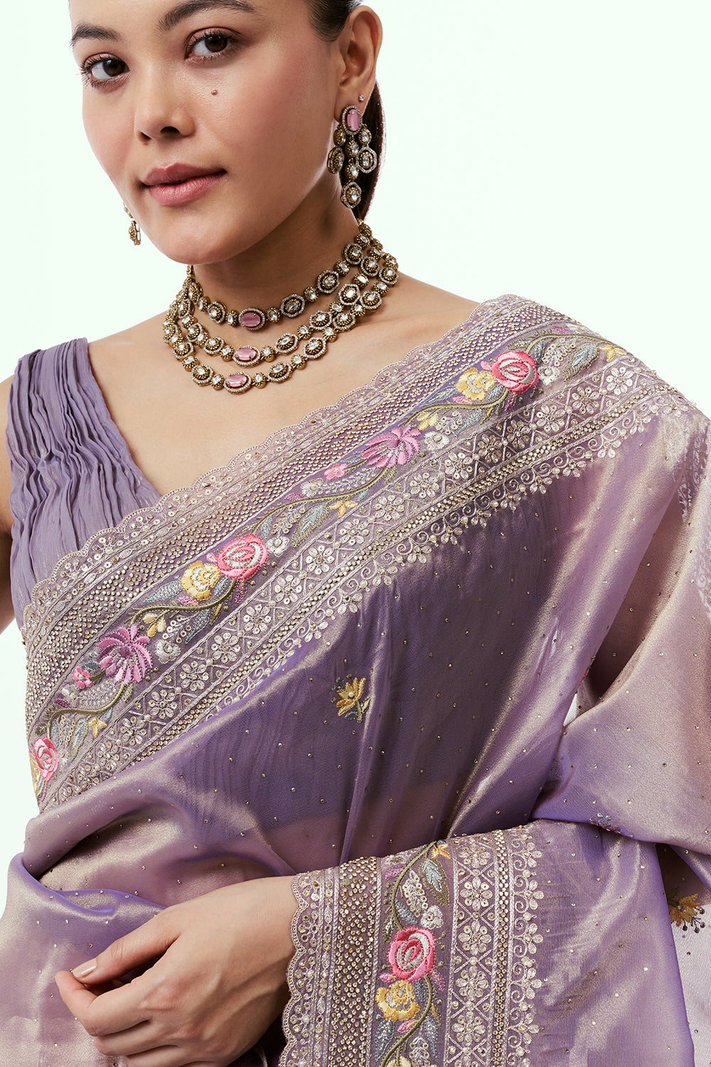 Purple Organza Saree with Zari Border