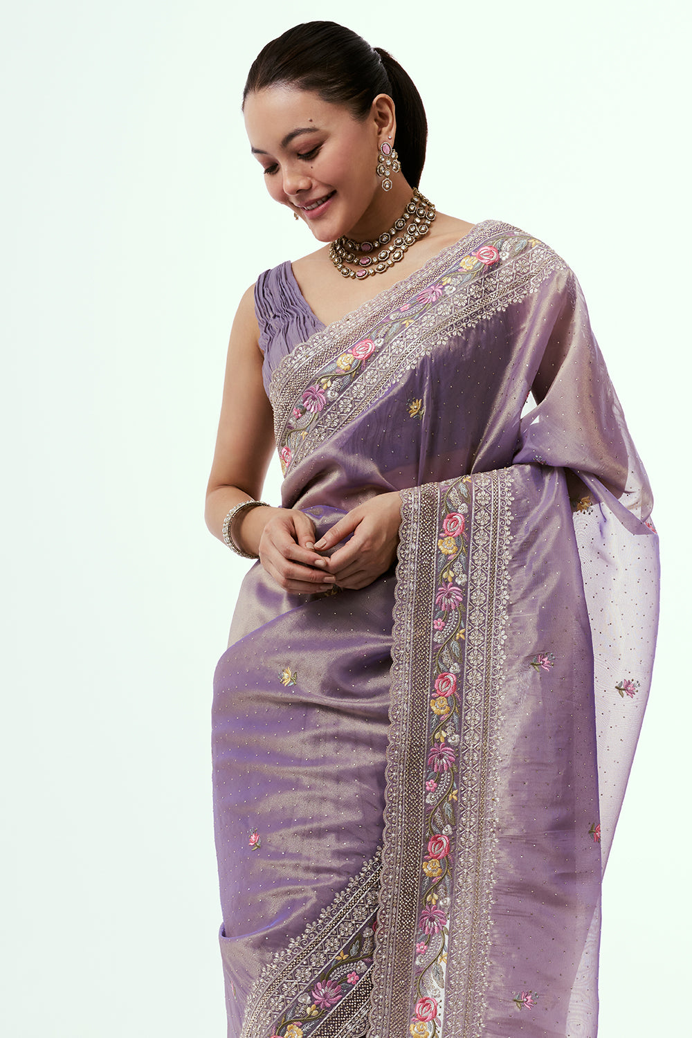 Purple Organza Saree with Zari Border